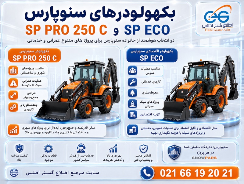 بکهولودر سنوپارس SP PRO 250 C مناسب پروژه‌های شهری، ساختمانی و عملیات عمرانی سبک تا متوسط در سایت مرجع اطلاع گستر اطلس