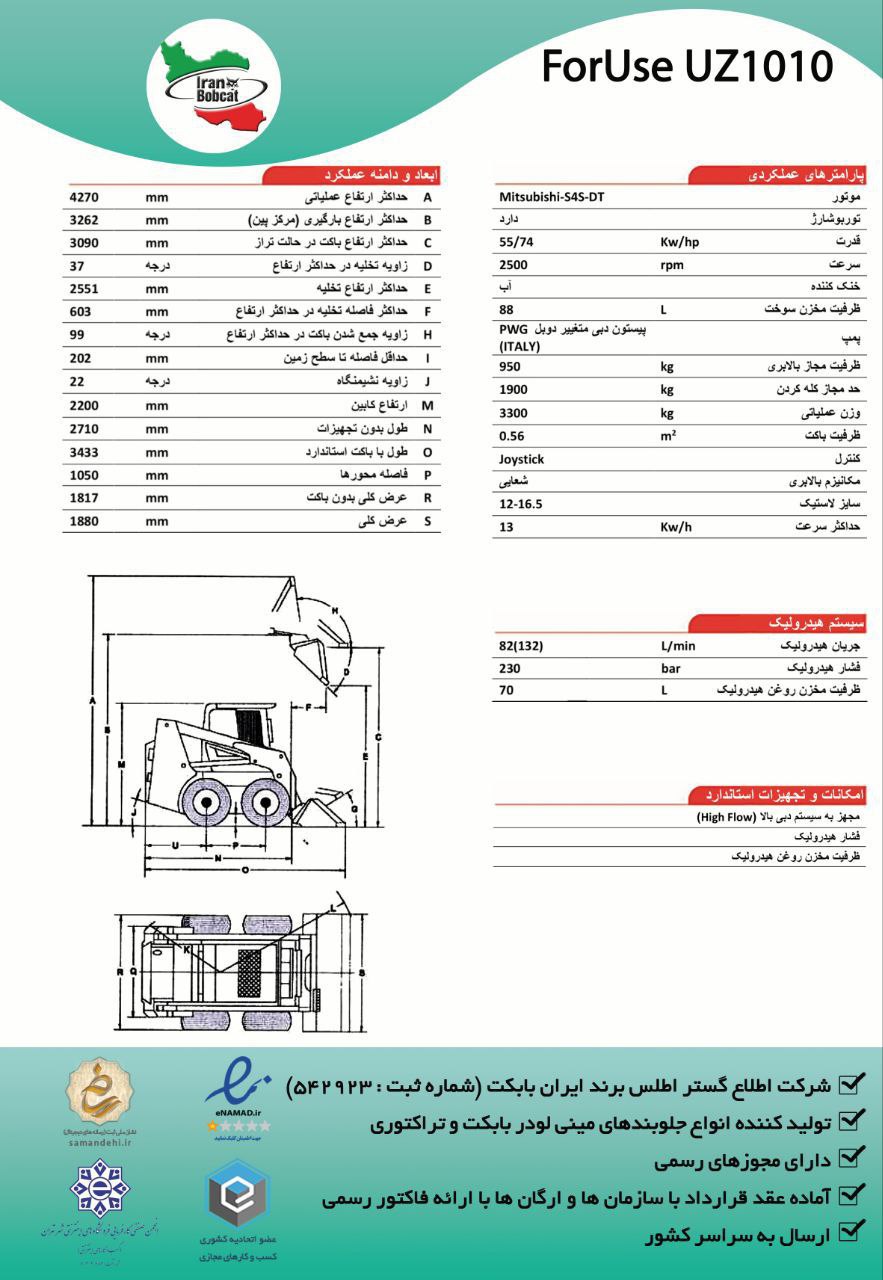 سایت ایران بابکت نماینده فروش مینی لودر فوریوز UZ1010