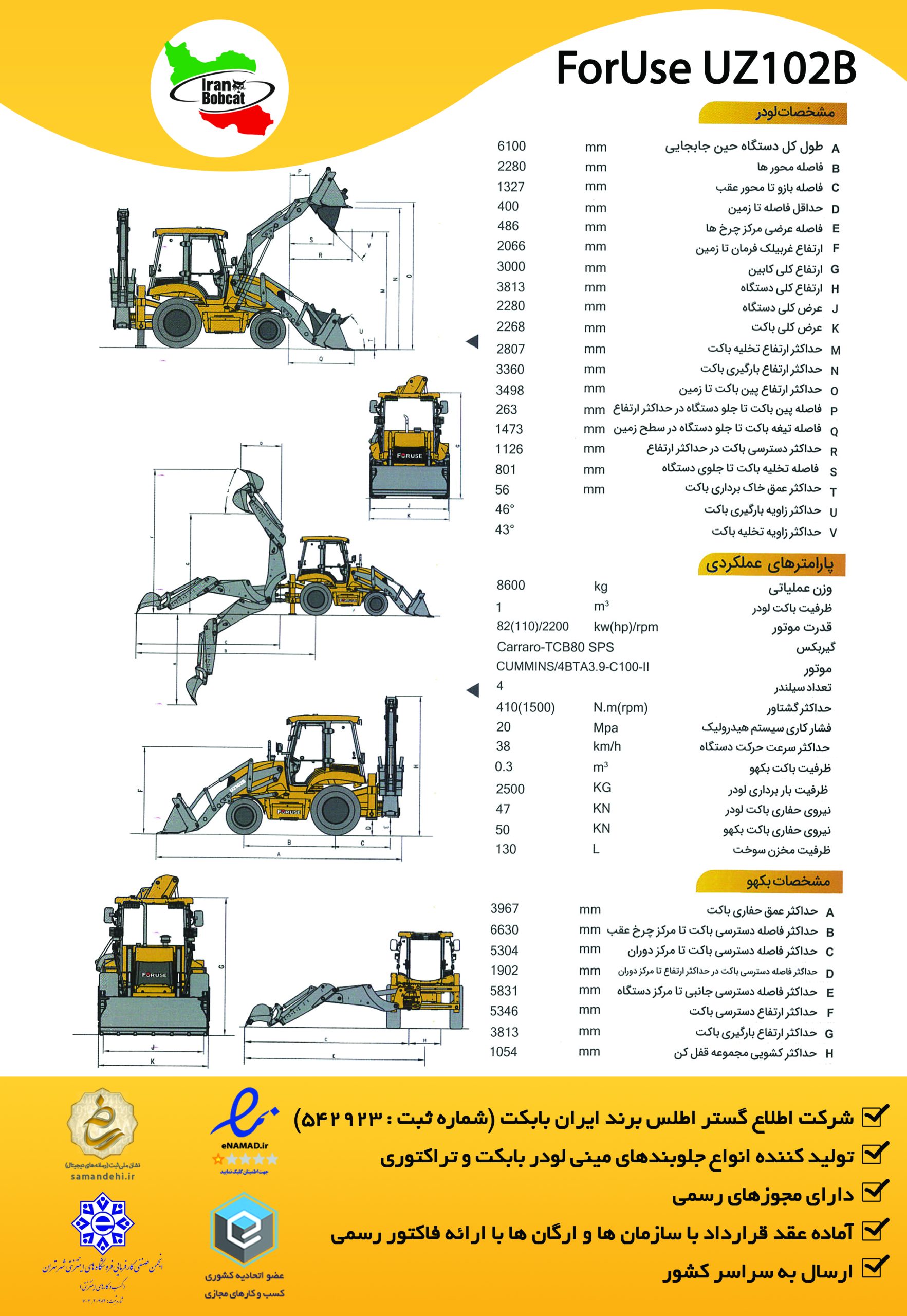 مشخصات فنی بکهو لودر فوریوز